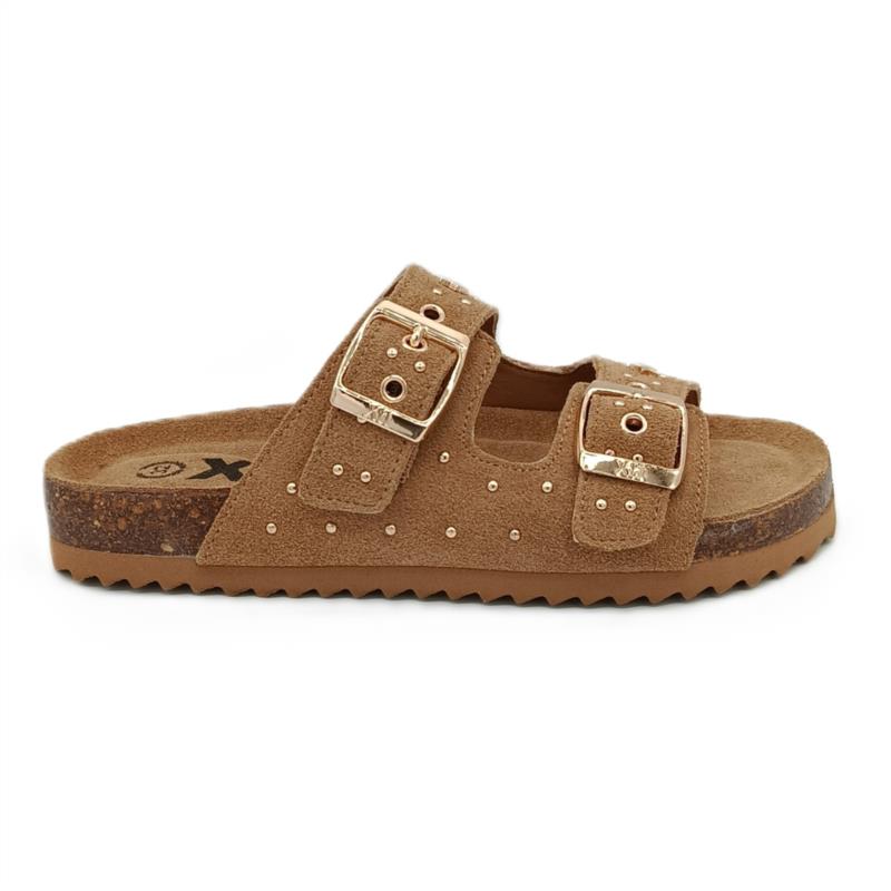 Sandalias serraje camel tachuelas 2 hebillas