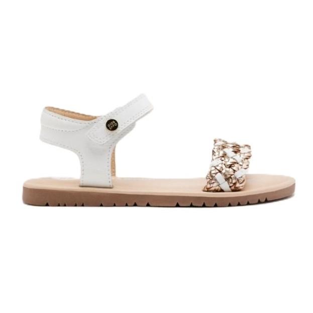 Sandalias niña trenzada blanco y dorado