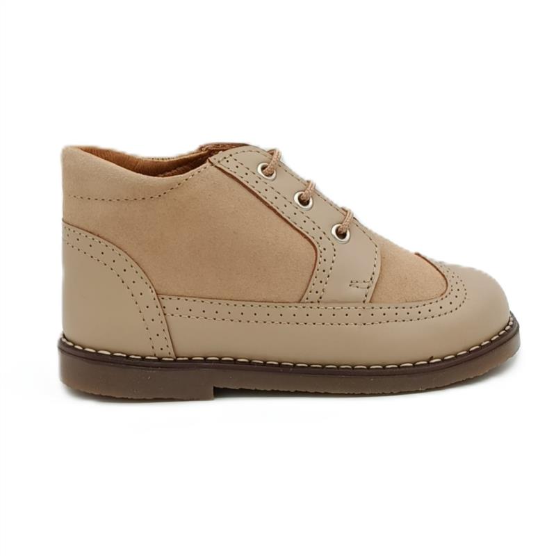 Botas combinadas piel y serraje Camel cordones 