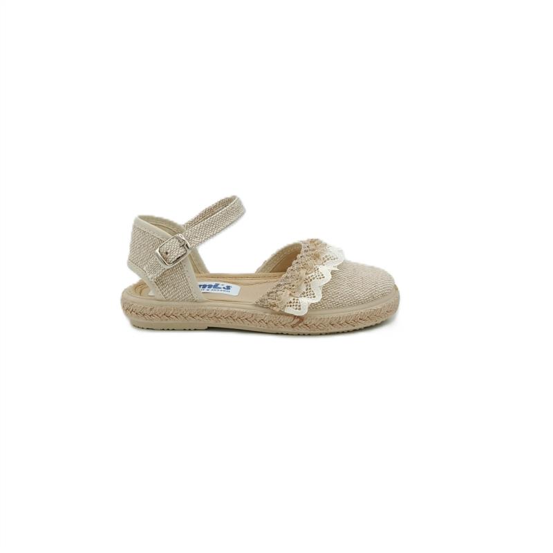 Alpargatas lino Beige volantes hebilla