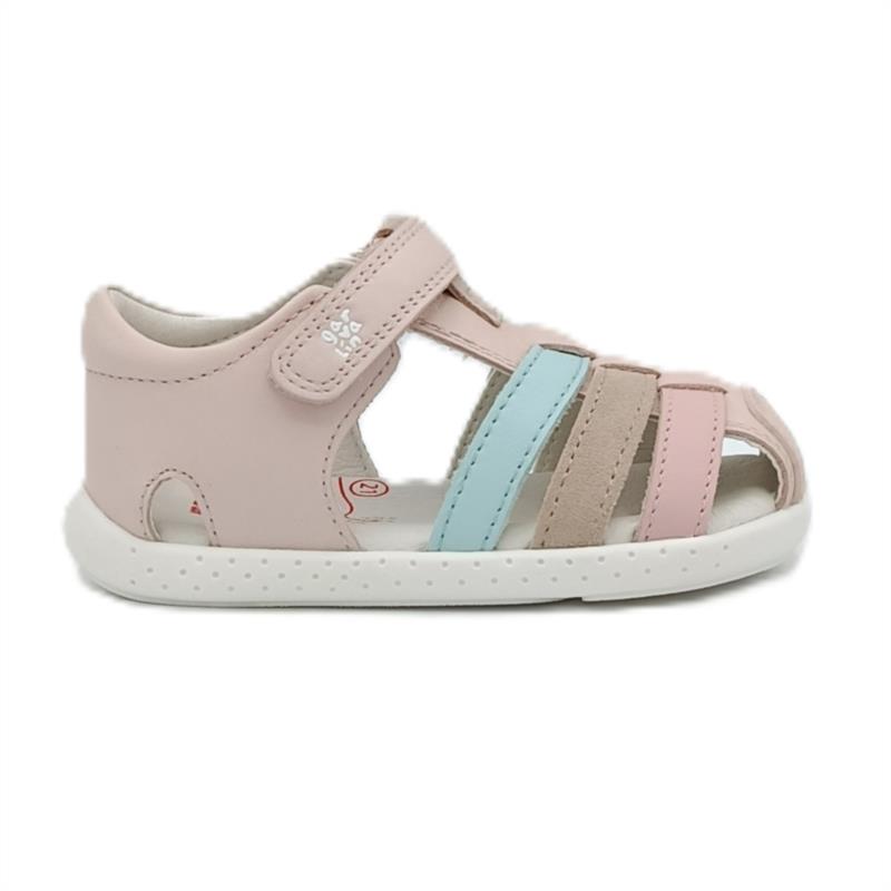 Sandalias cangrejeras piel rosa y tiras de colores