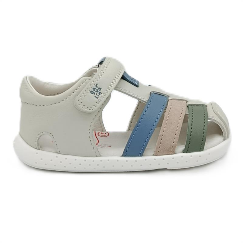 Sandalias Barefoot niño Beige tiras de colores