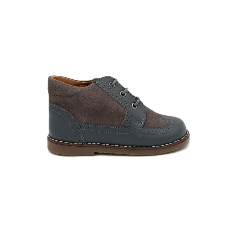 Botas combinadas piel y serraje Gris de cordones 