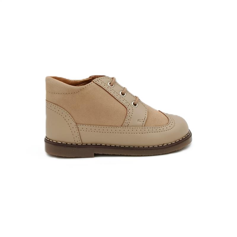 Botas combinadas piel y serraje Camel cordones 