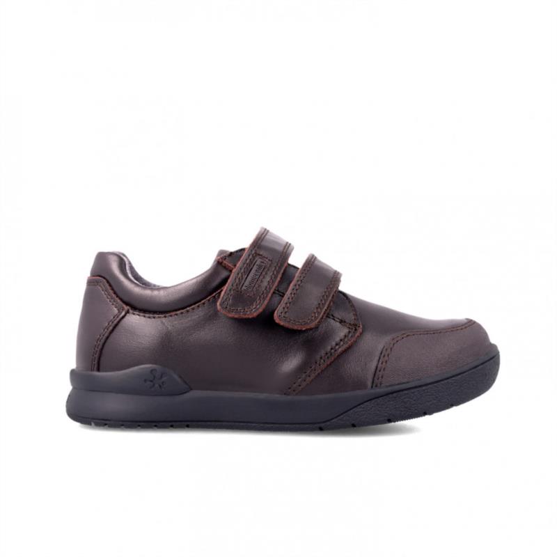 Zapatos colegiales napa Marrón doble cierre adherente 