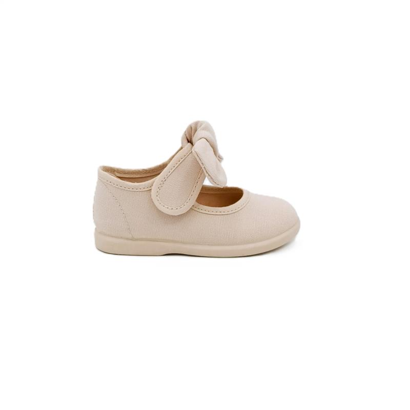 Merceditas lona Beige lazo cierre adherente