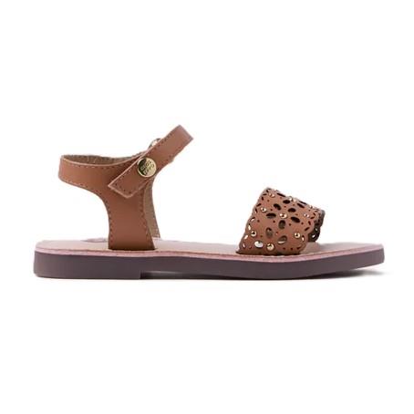 Sandalias cuero flores caladas cierre adherente 