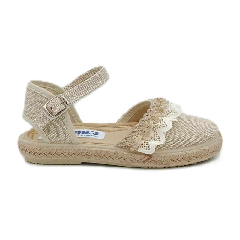 Alpargatas lino Beige volantes hebilla