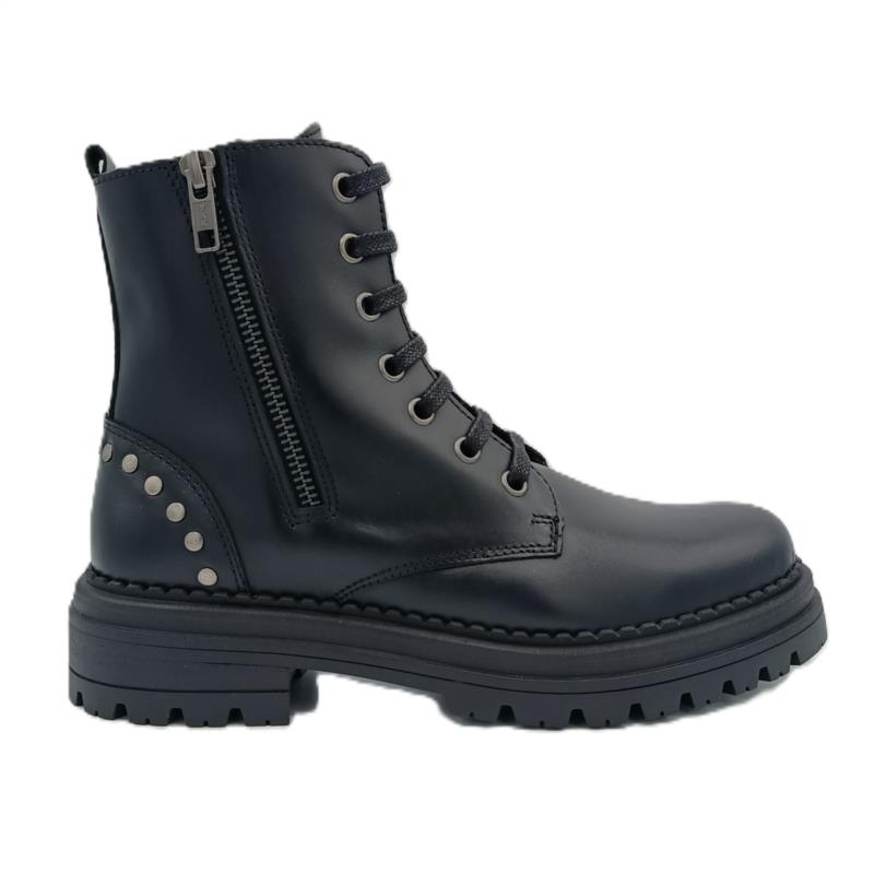 Botas en piel negro con cordones y cremallera
