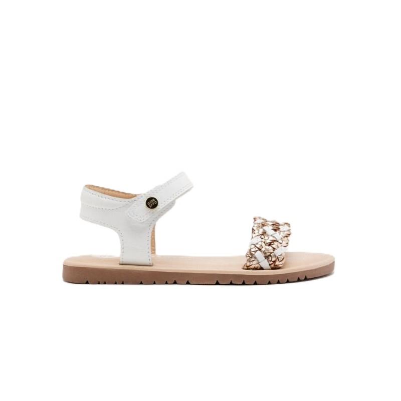 Sandalias niña trenzada blanco y dorado