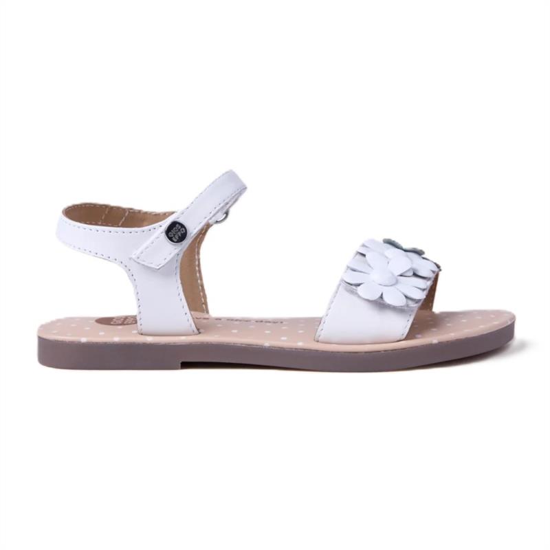 Sandalias piel blanco flores al tono