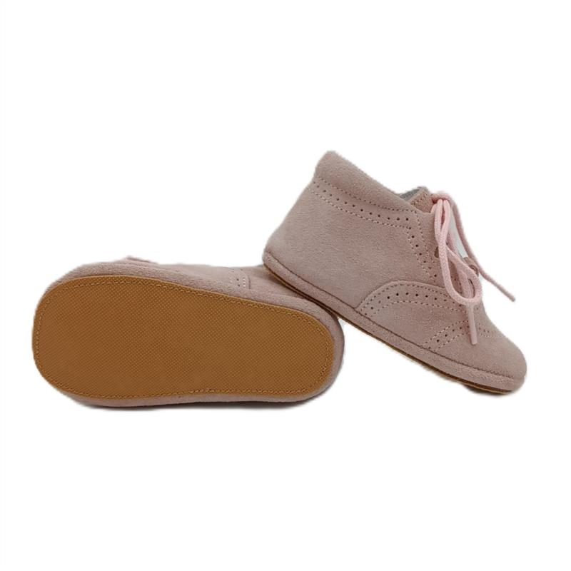 Bota inglesita serraje Rosa Maquillaje cordones semi-suela 